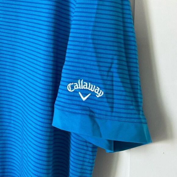 Callaway Men's Short Sleeve Opti-Dri Turquoise Blue Striped Polo Shirt Size XXL - Picture 9 of 9